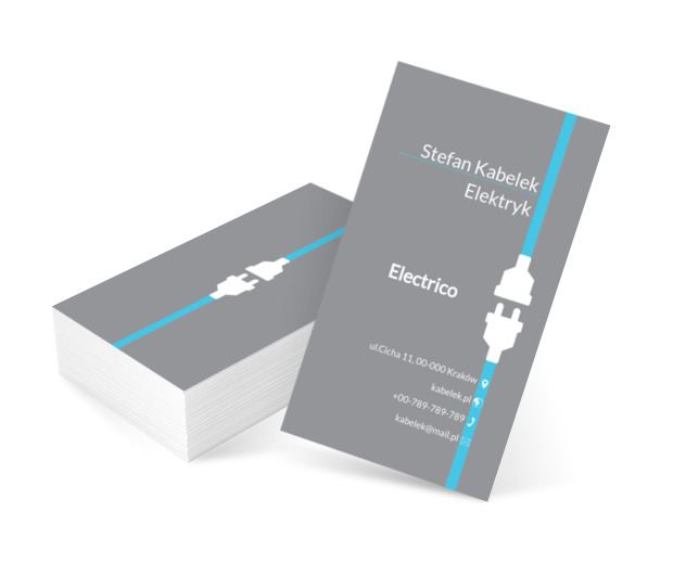Białe dwie wtyczki, Budownictwo, Elektryk - Wizytówki Netprint szablony online