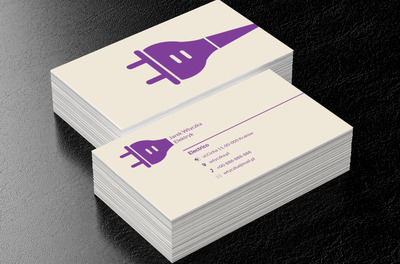 Fioletowa duża wtyczka, Budownictwo, Elektryk - Wizytówki Netprint