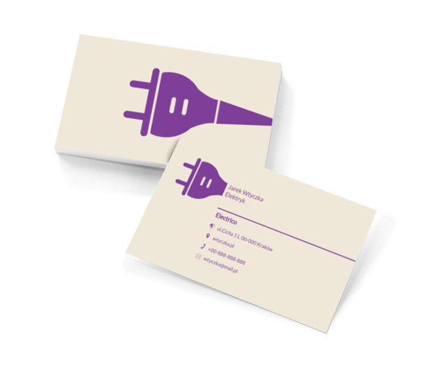 Fioletowa duża wtyczka, Budownictwo, Elektryk - Wizytówki Netprint szablony online